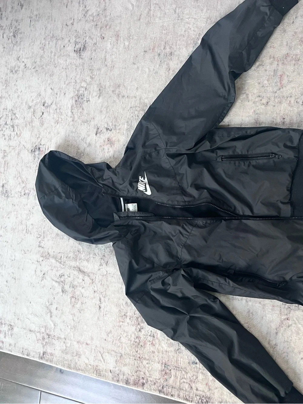 Nike Boys Girls Black Hooded Windbreaker Jacket Youth Medium Full Zip